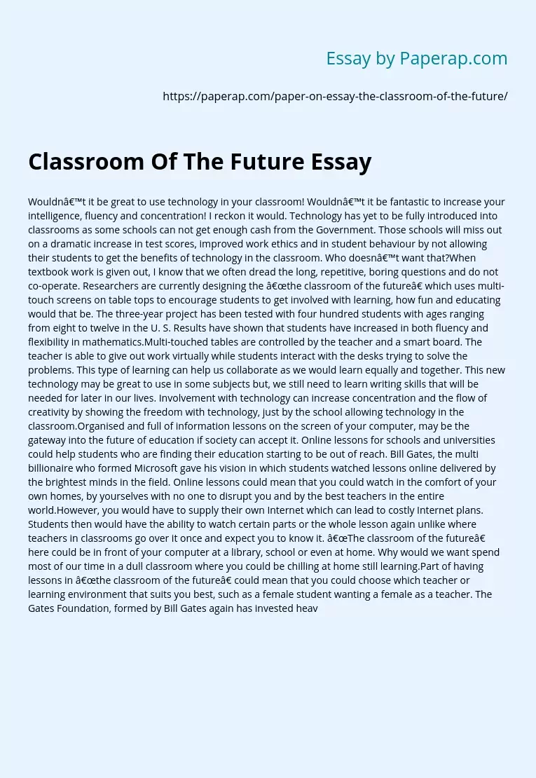 Classroom Of The Future Essay