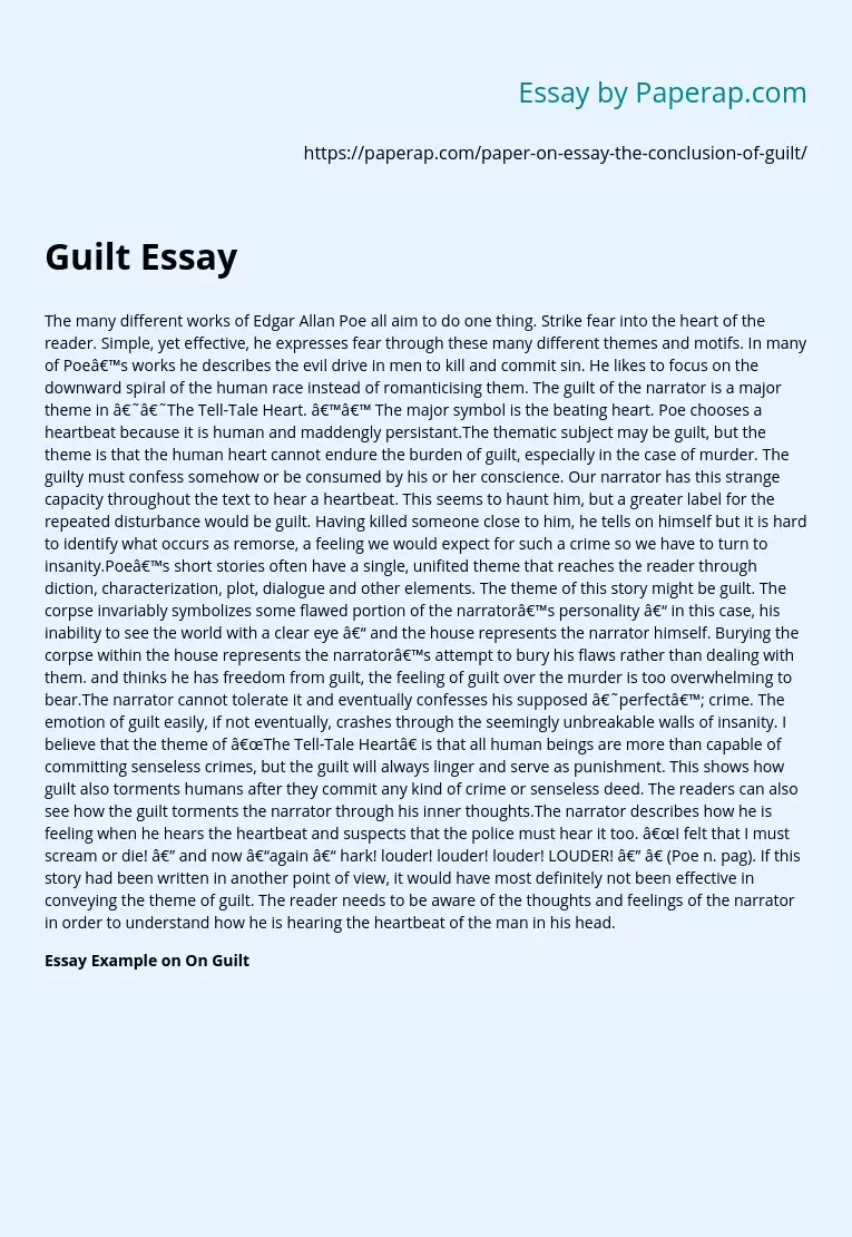 Usage of Guilt Feeling in E.A. Poe's Writings