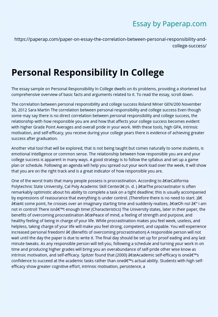 Personal Responsibility In College