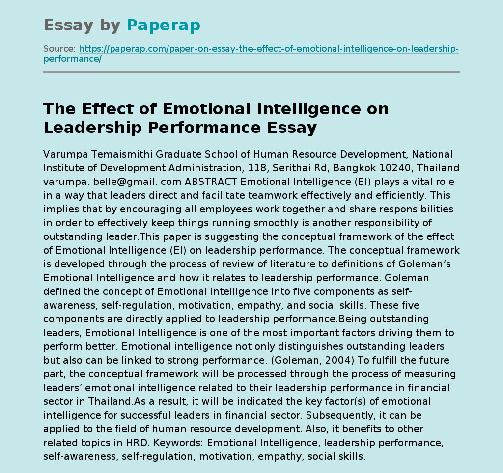 The Effect of Emotional Intelligence on Leadership Performance