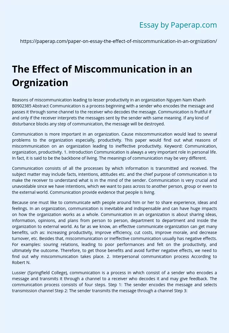 The Effect of Miscommunication in an Orgnization