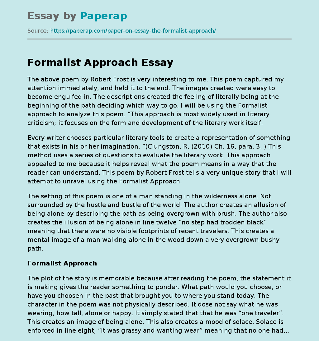 Formalist Approach Essay Example