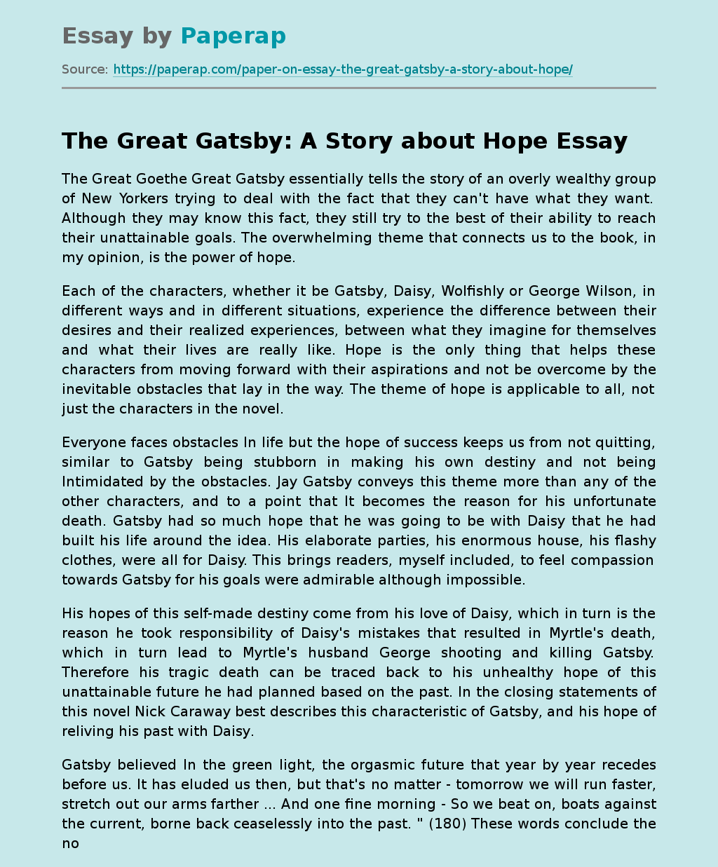 the great gatsby living in the past essay
