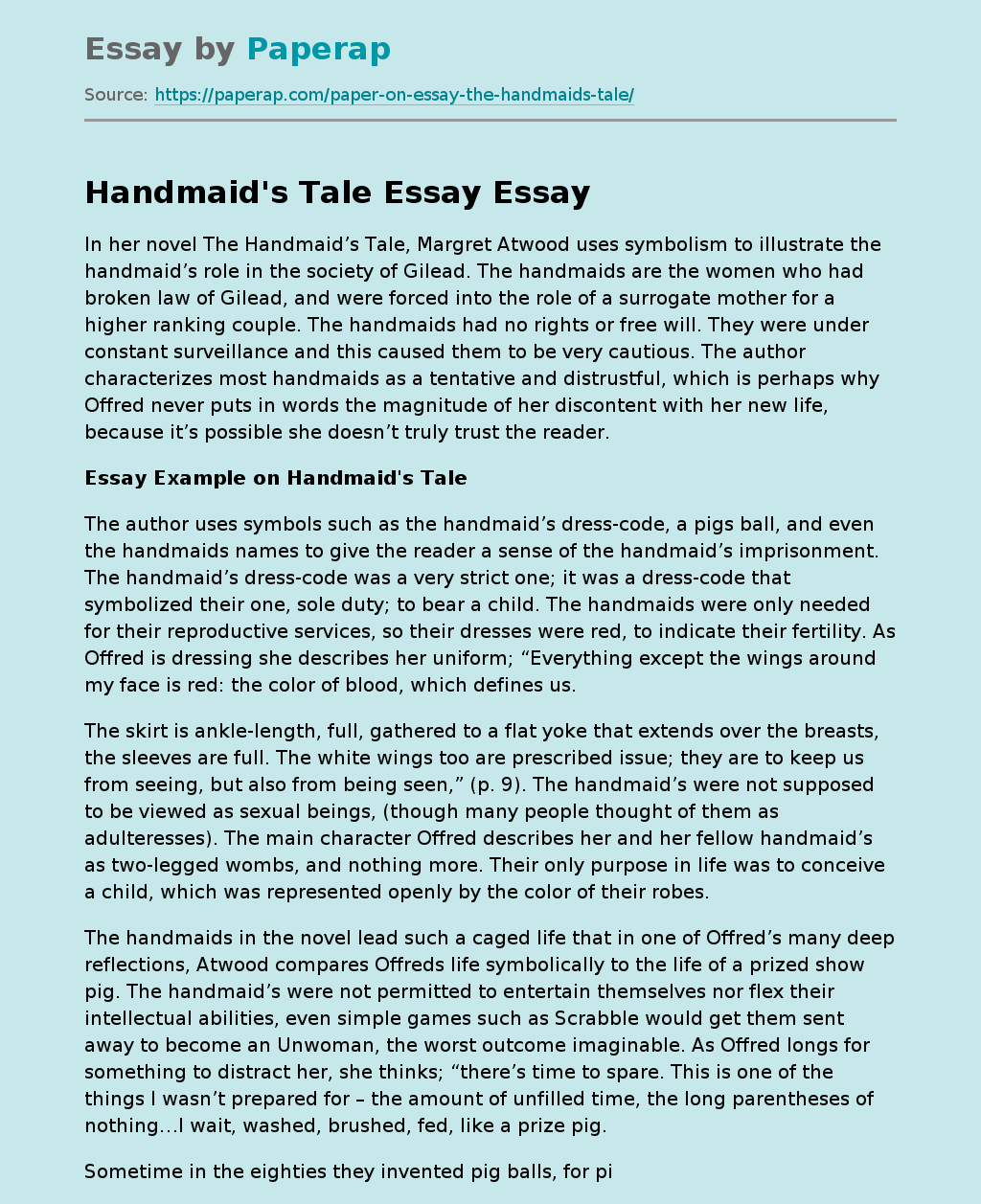 Handmaid's Tale Essay