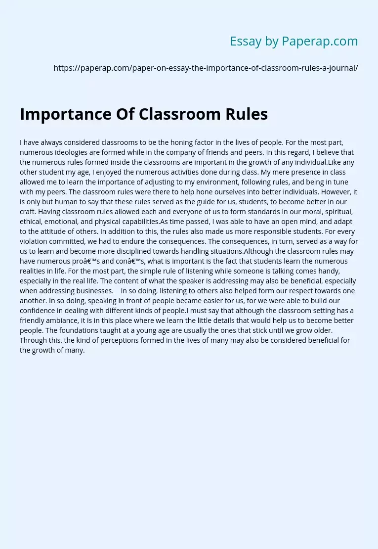 Importance Of Classroom Rules