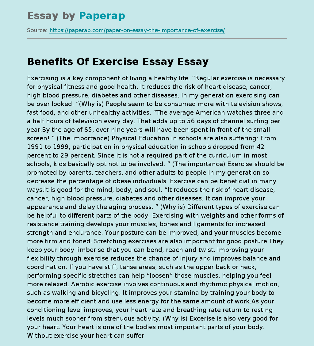 Benefits Of Exercise Essay