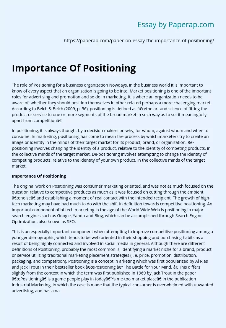 Importance Of Positioning