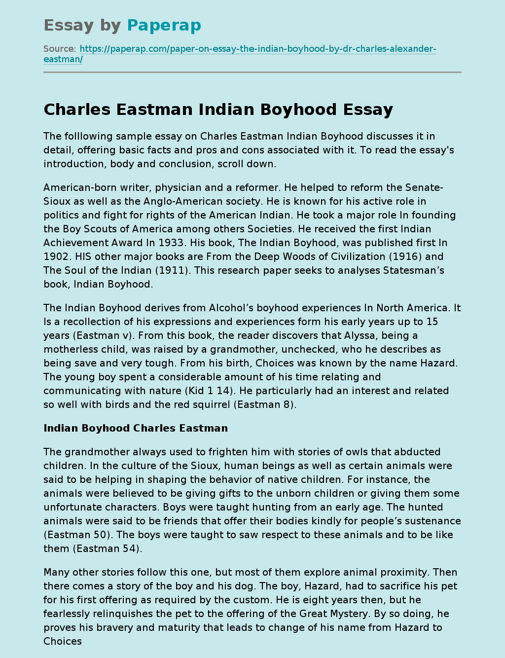 Charles Eastman Indian Boyhood