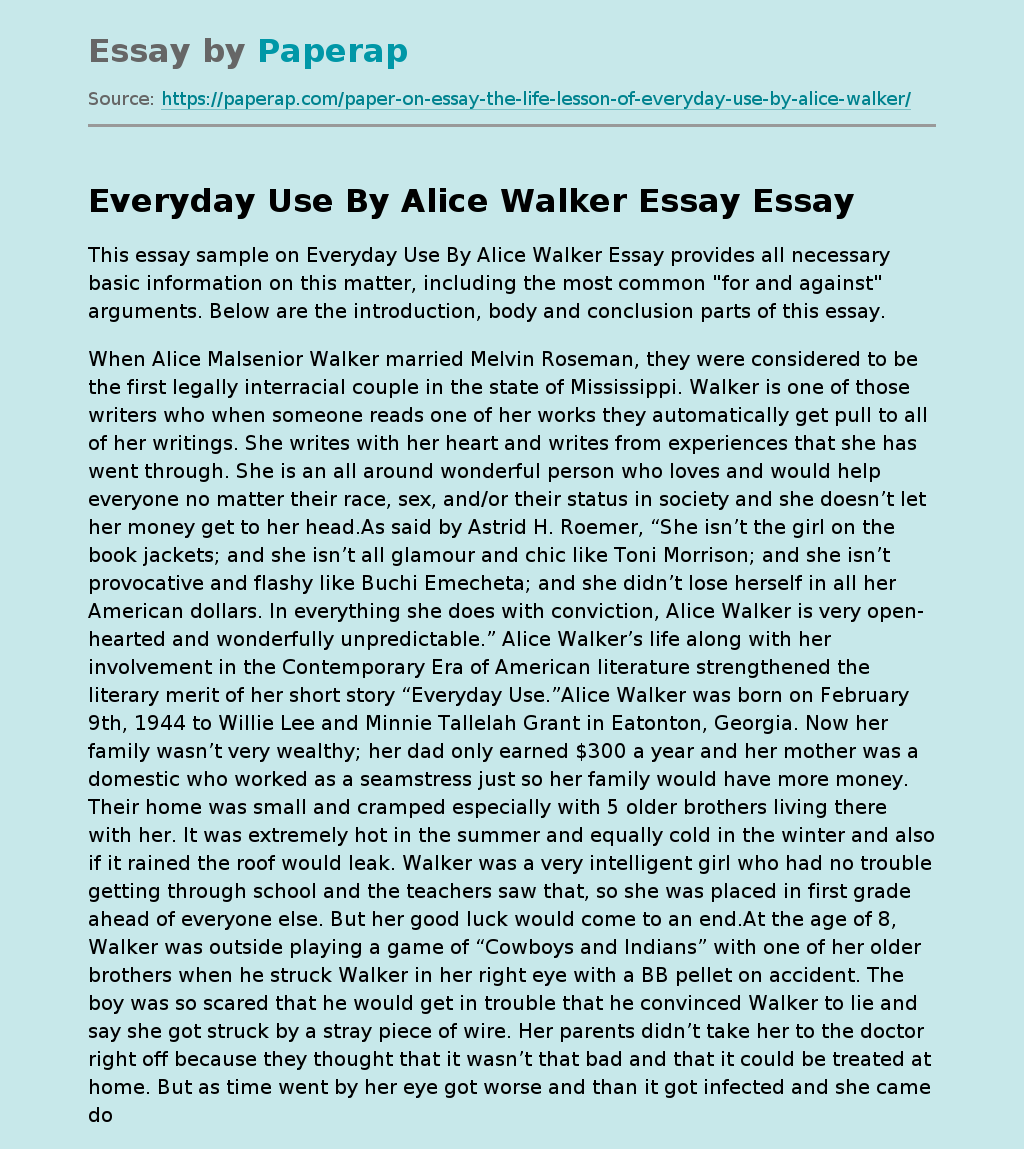 Everyday Use By Alice Walker Essay