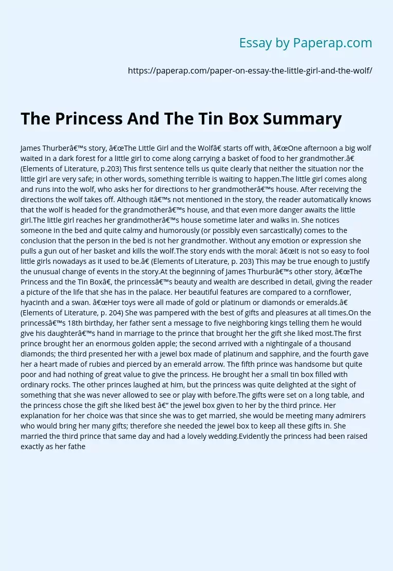 The Princess And The Tin Box Summary