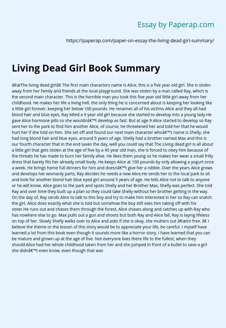 Living Dead Girl Book Summary