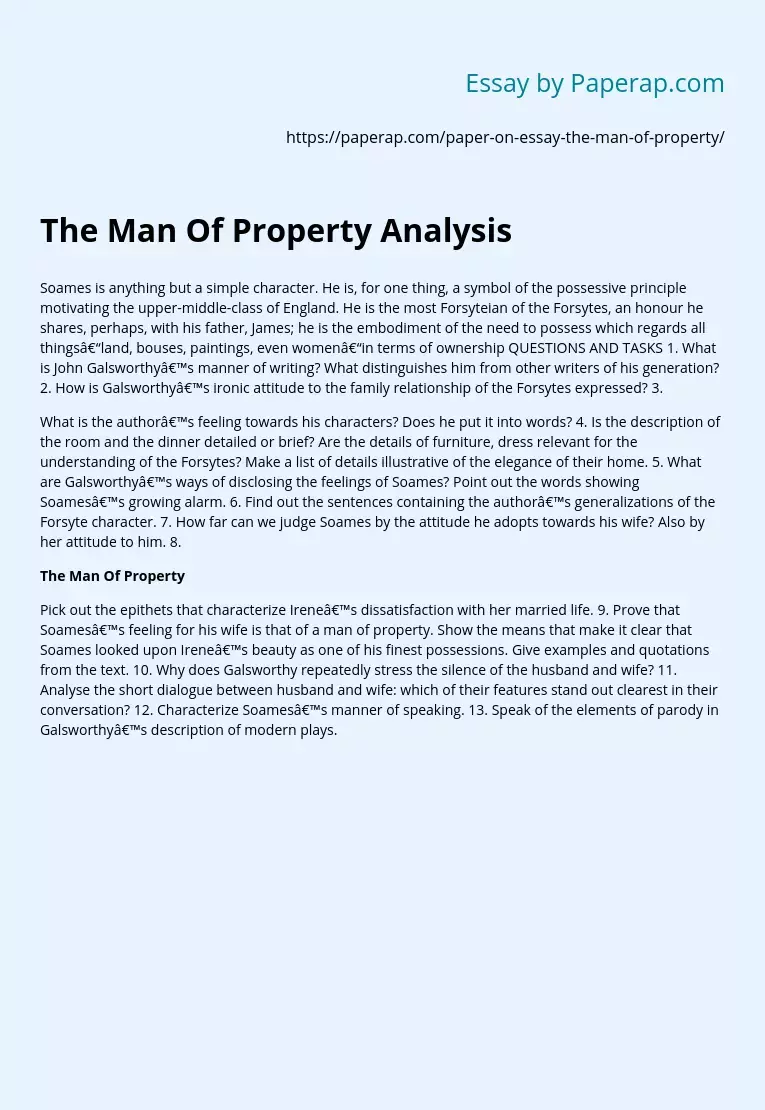 The Man Of Property Analysis