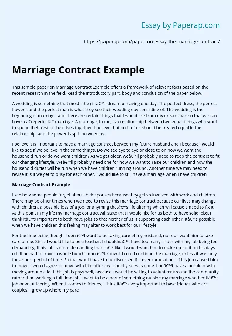 Marriage Contract Example