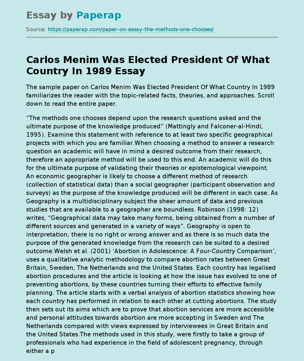 Carlos Menim Was Elected President Of What Country In 1989