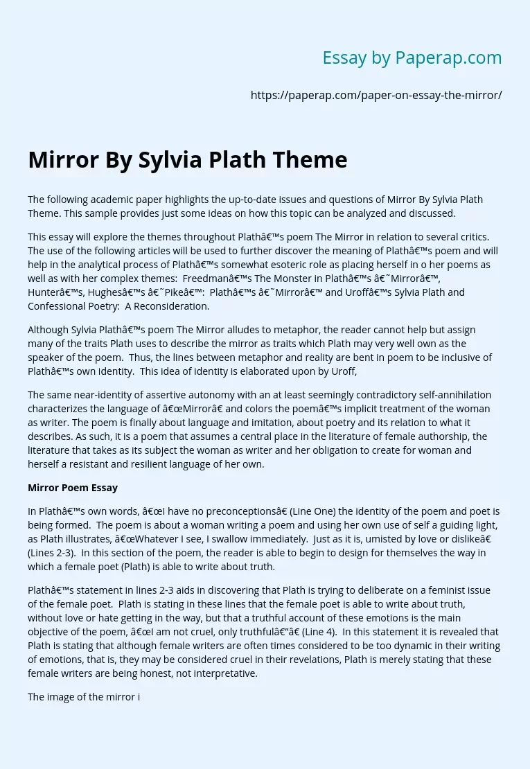Mirror By Sylvia Plath Theme