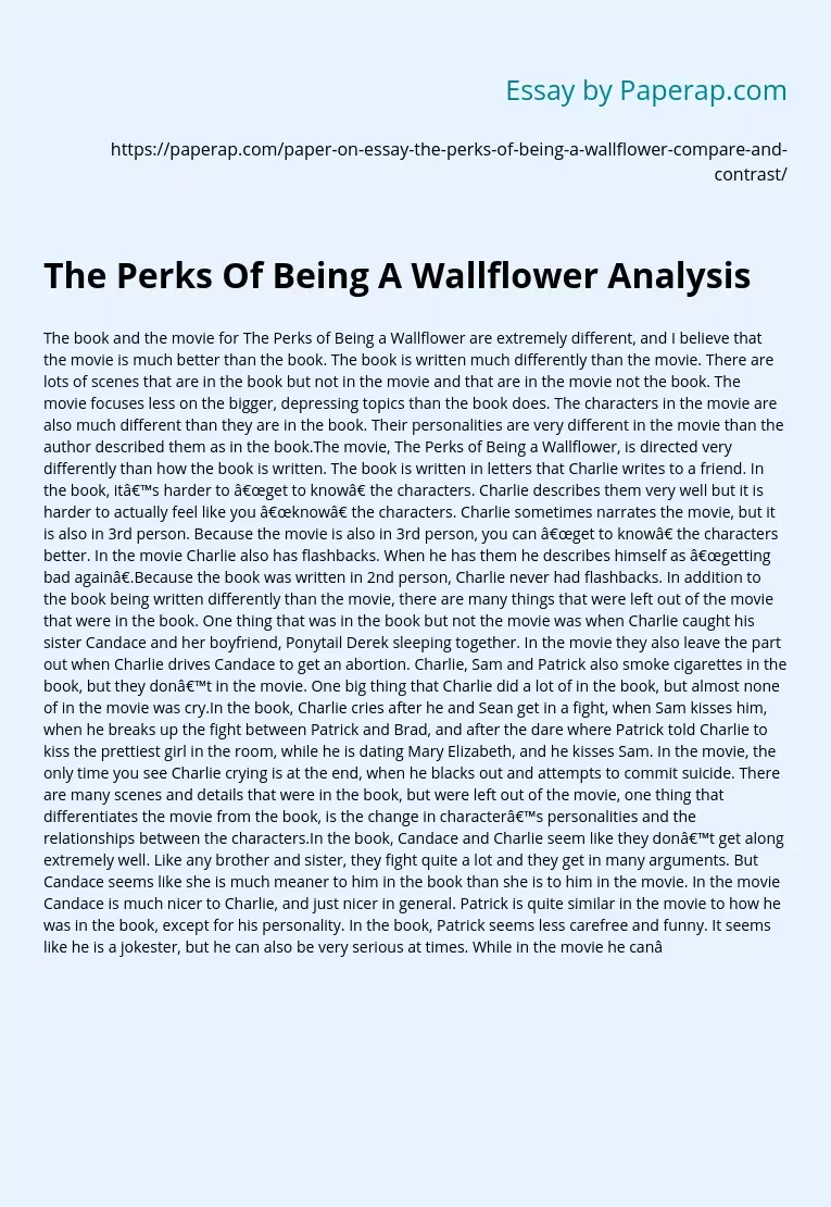 perks of being a wallflower book review essay