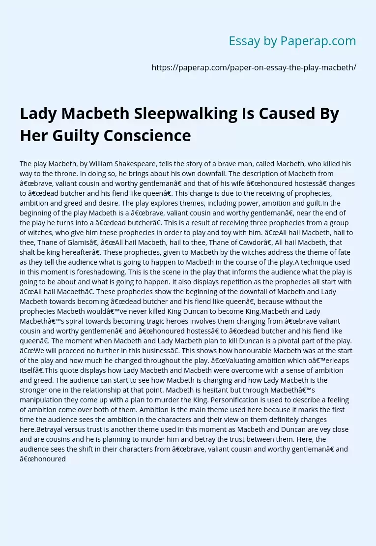 Lady Macbeth Sleepwalking Is Caused By Her Guilty Conscience