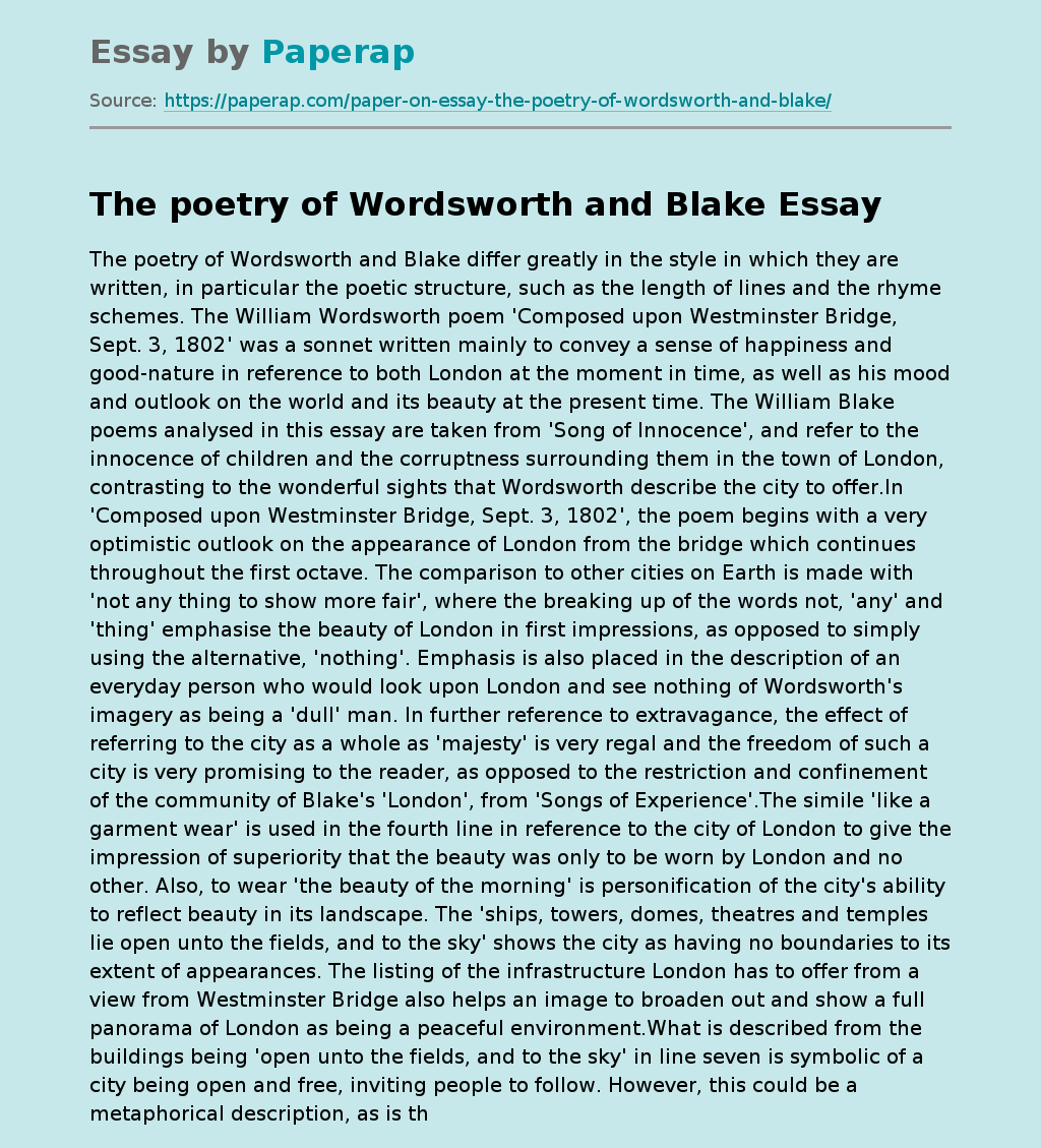 The poetry of Wordsworth and Blake