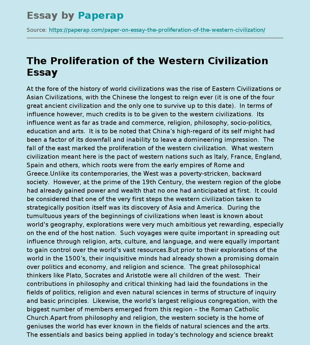 The Proliferation of the Western Civilization