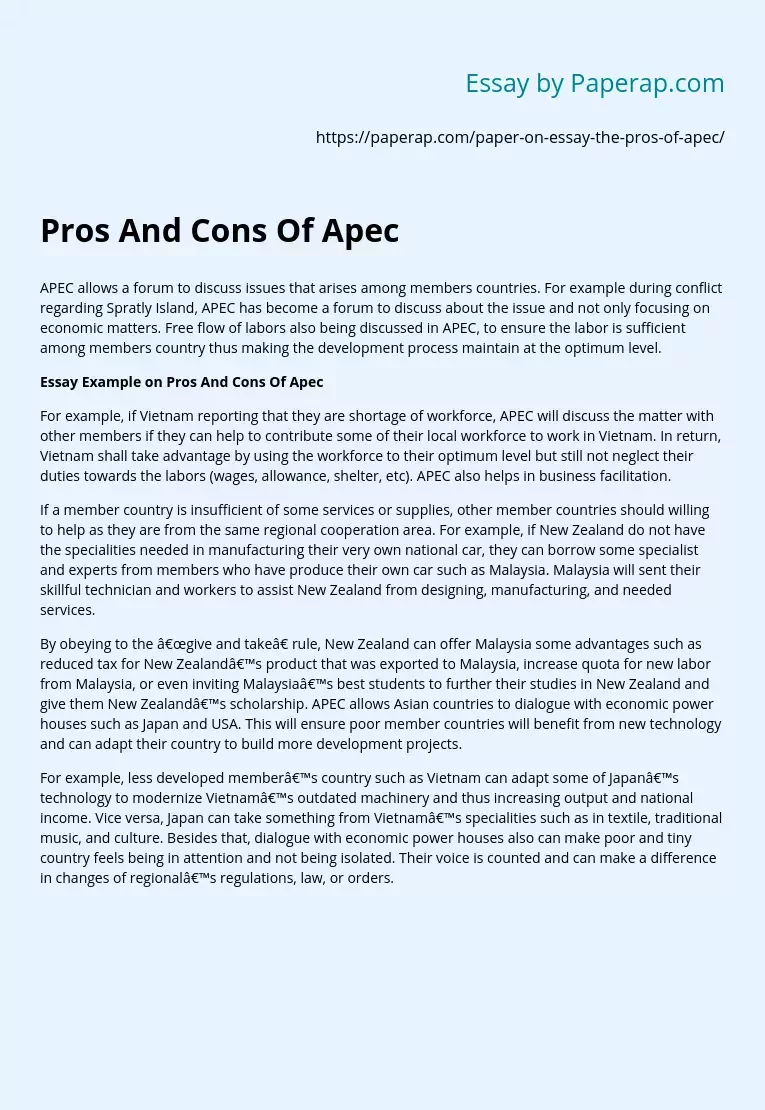 Pros And Cons Of APEC for Member Countries