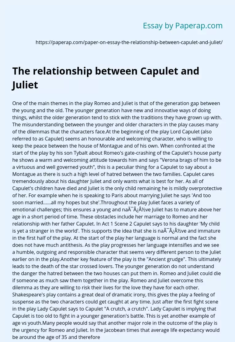 The relationship between Capulet and Juliet