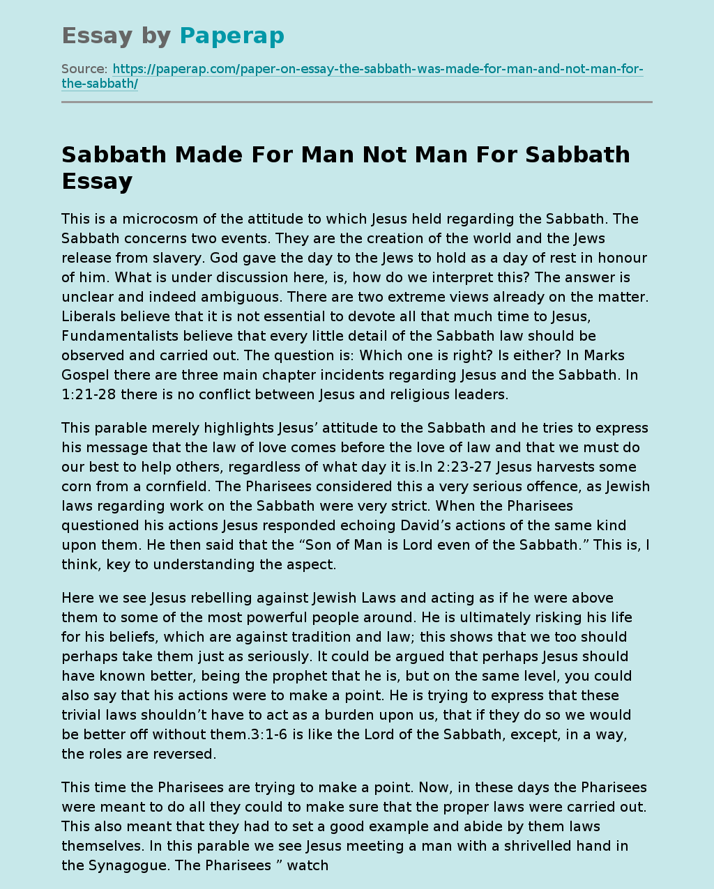 Sabbath Made For Man Not Man For Sabbath