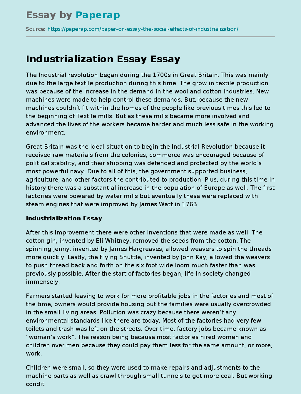 Industrialization Essay