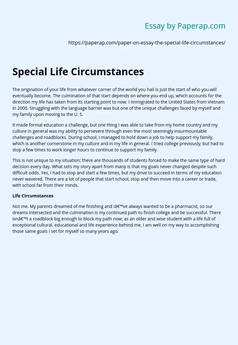 Special Life Circumstances