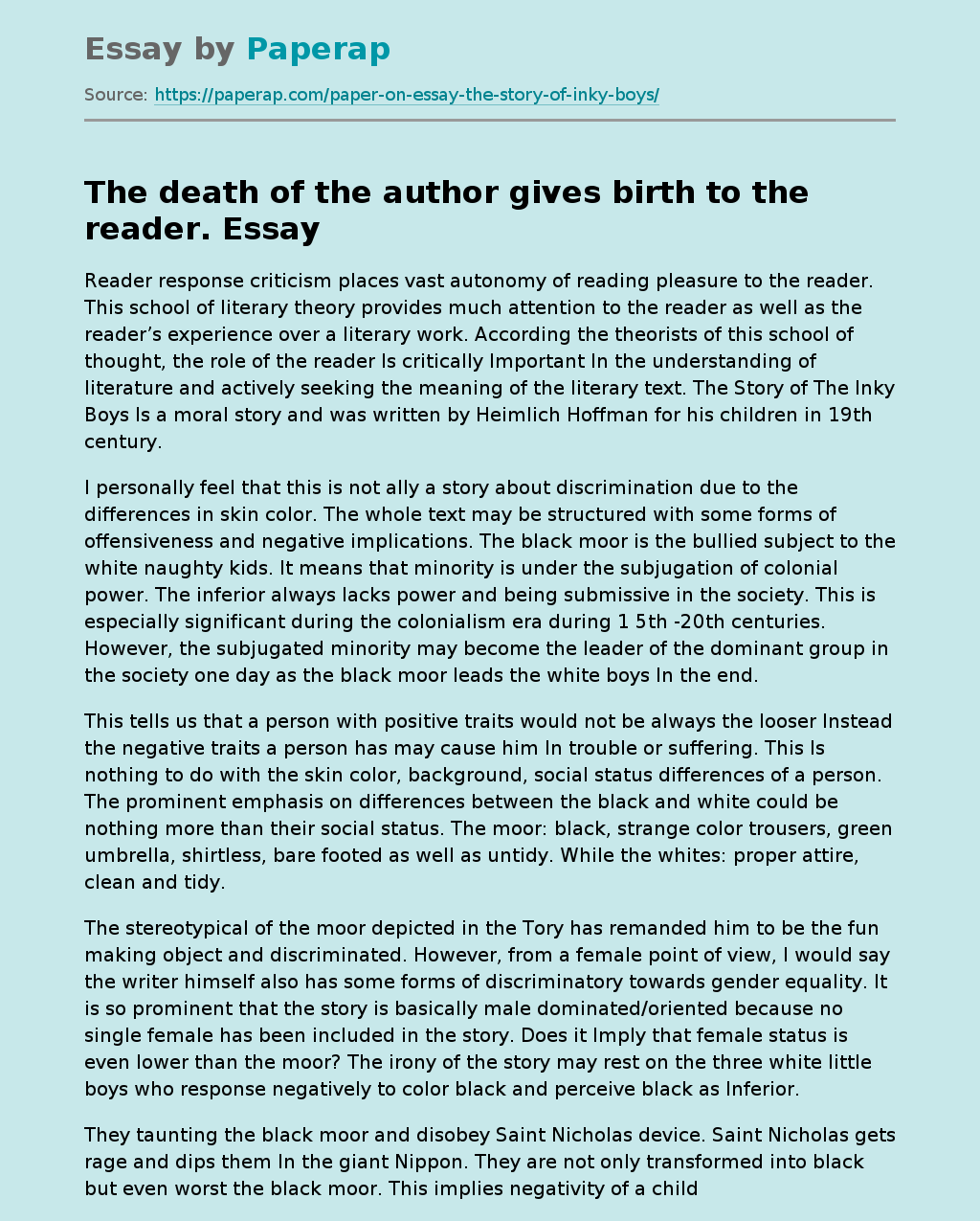The death of the author gives birth to the reader.