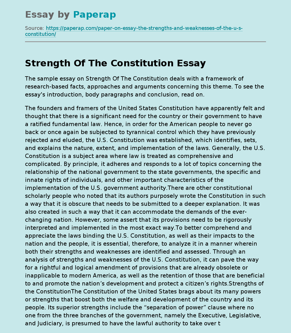 Strength Of The Constitution