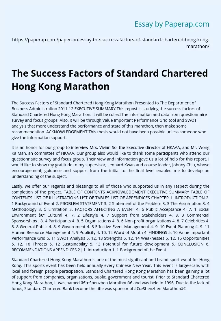 The Success Factors of Standard Chartered Hong Kong Marathon