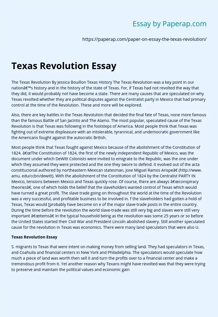 essay about the texas revolution