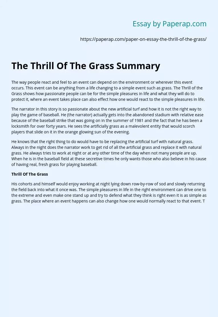 The Thrill Of The Grass Summary
