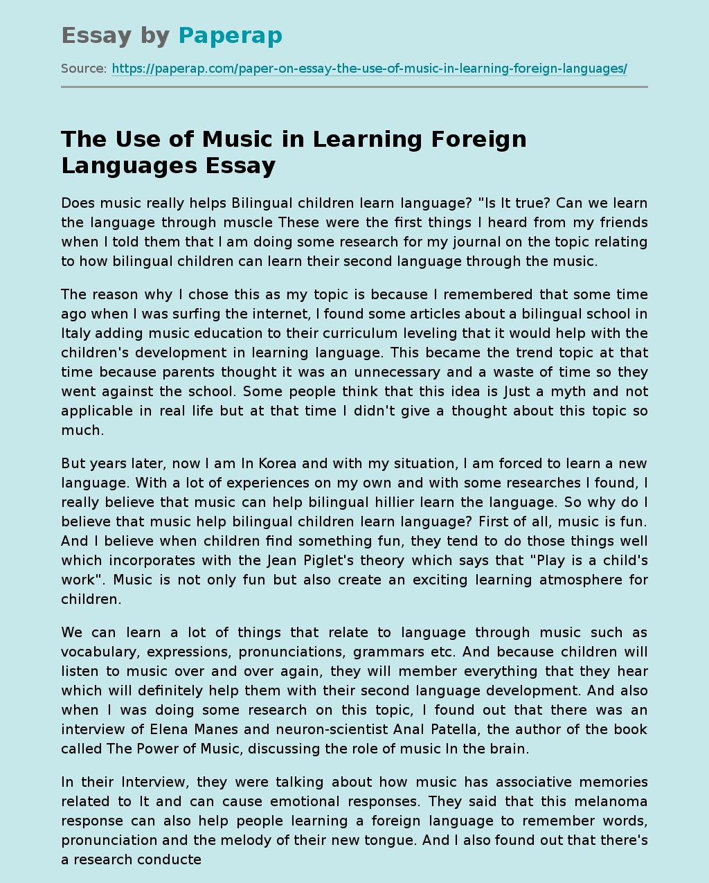 The Use of Music in Learning Foreign Languages
