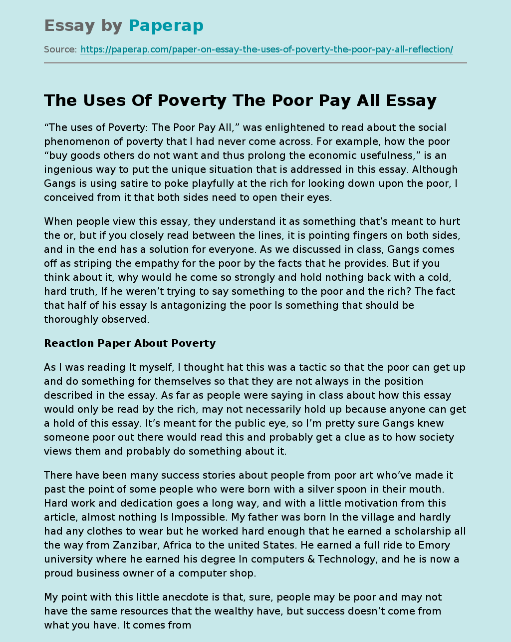 The Uses Of Poverty The Poor Pay All