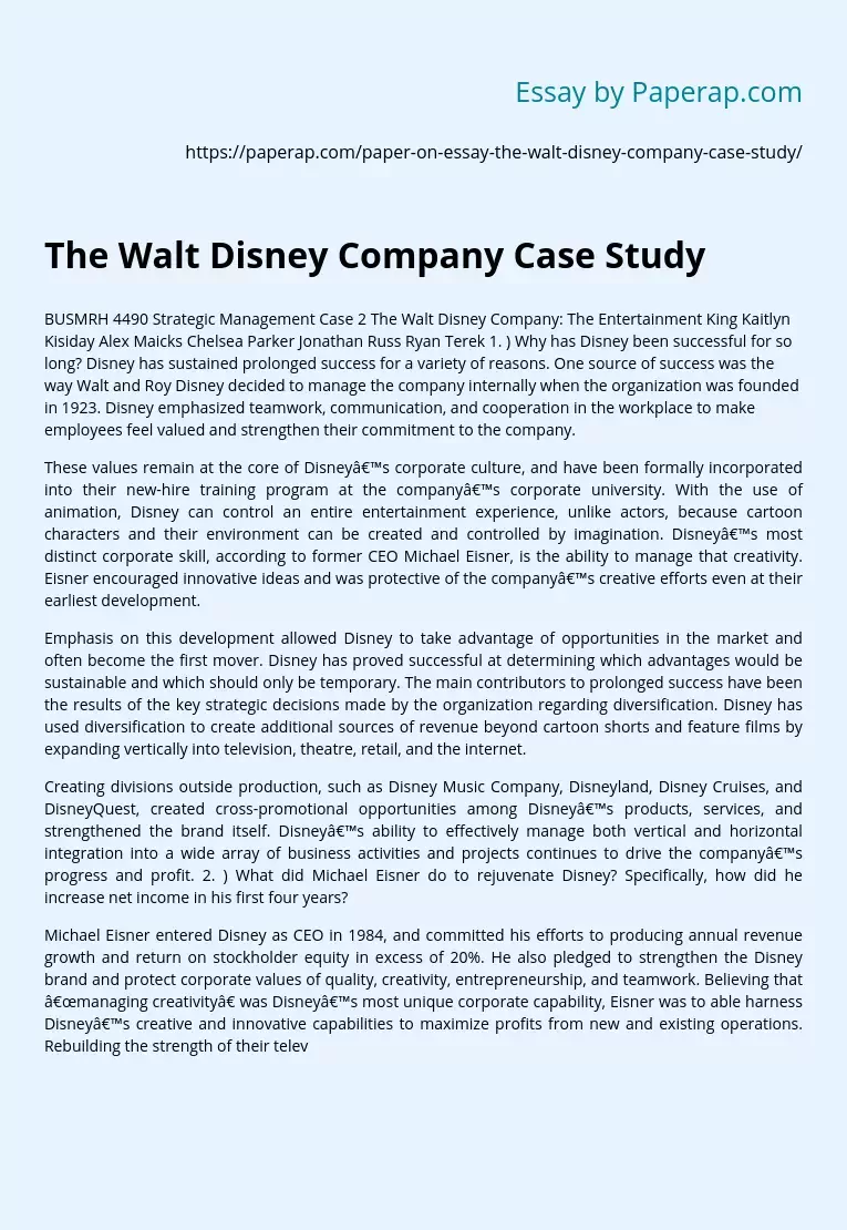 The Walt Disney Company Case Study