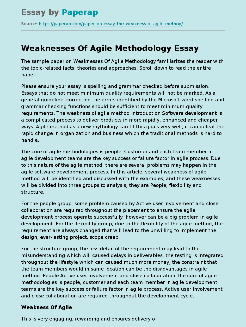 Weaknesses Of Agile Methodology: The Topic-related Facts
