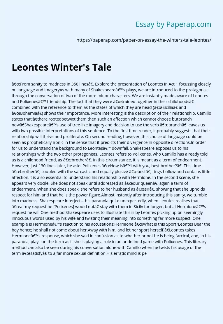 Leontes Winter's Tale