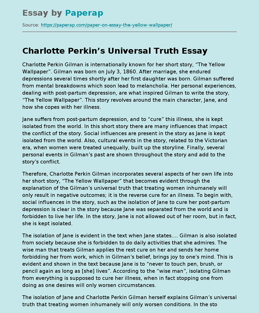 Charlotte Perkin’s Universal Truth