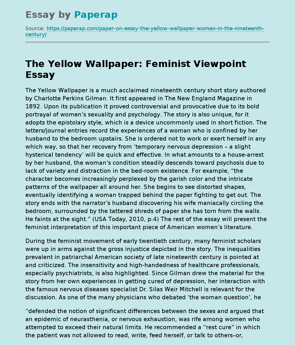 The Yellow Wallpaper: Feminist Viewpoint