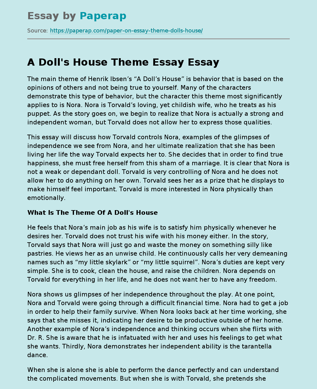 doll's house essay questions and answers