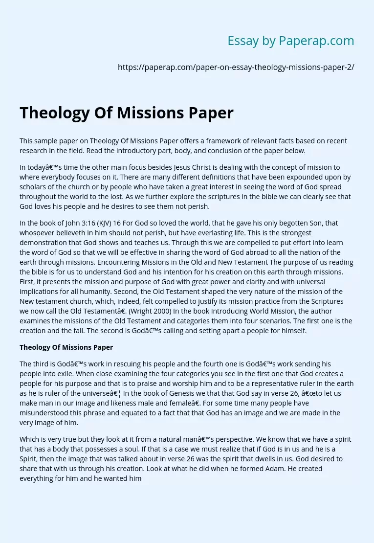 Theology Of Missions Paper