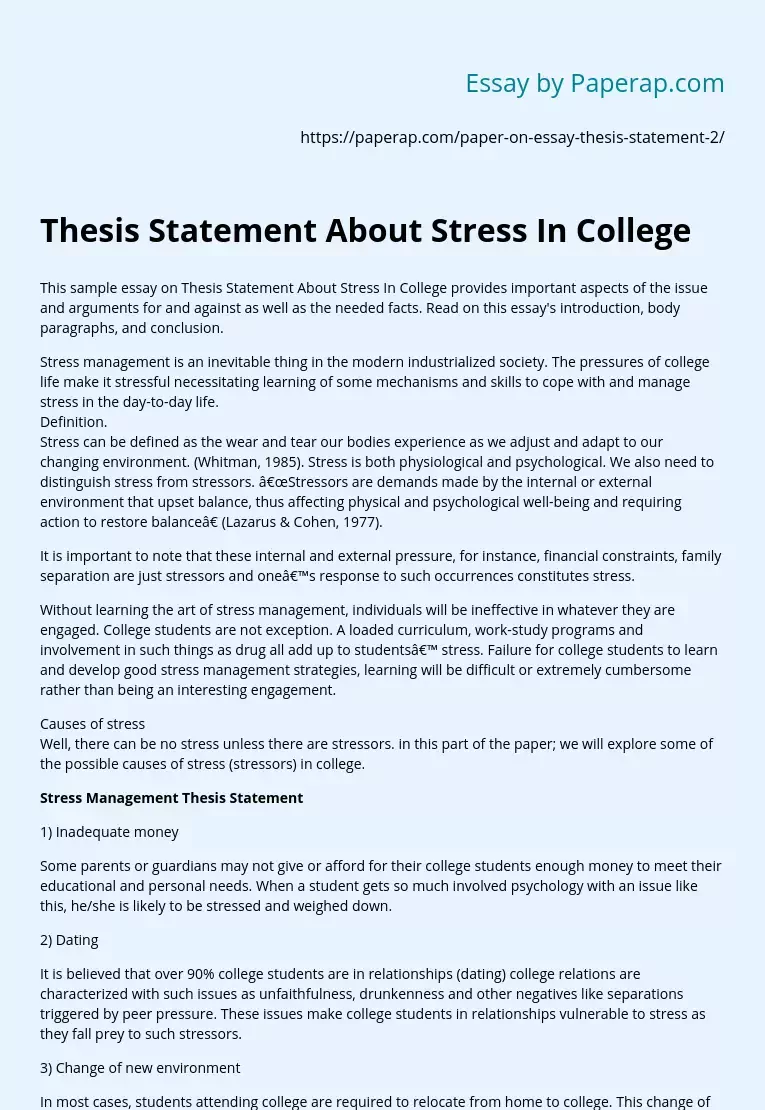 Thesis Statement About Stress In College