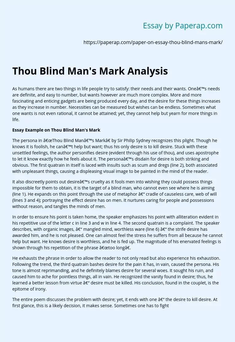 Thou Blind Man's Mark Analysis