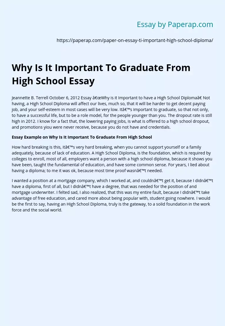 Why Is It Important To Graduate From High School Essay