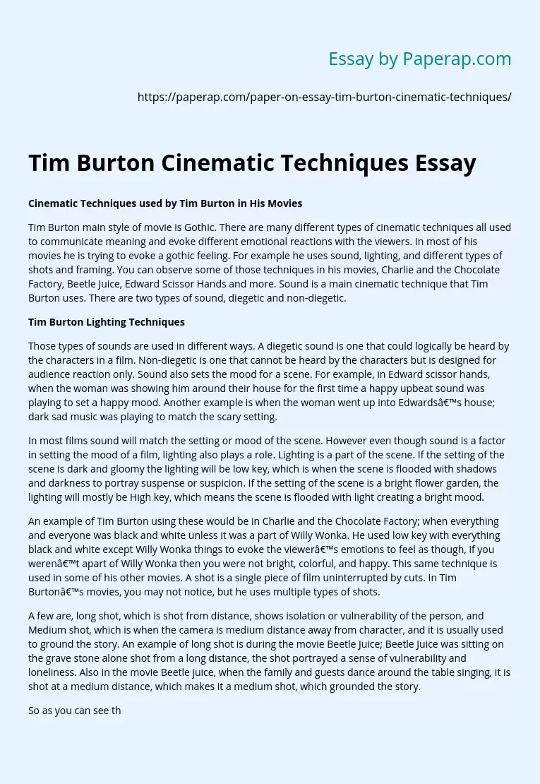 Tim Burton Cinematic Techniques Essay