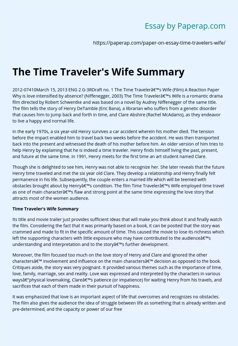 The Time Traveler's Wife Summary