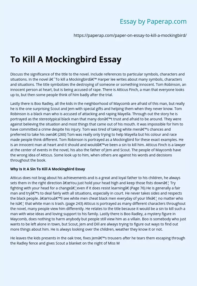Discussion of the meaning of To Kill a Mockingbird