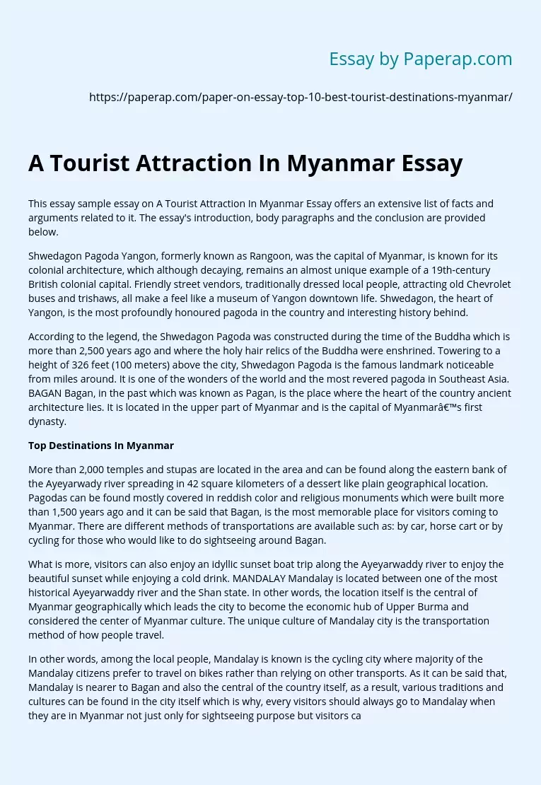 A Tourist Attraction In Myanmar Essay