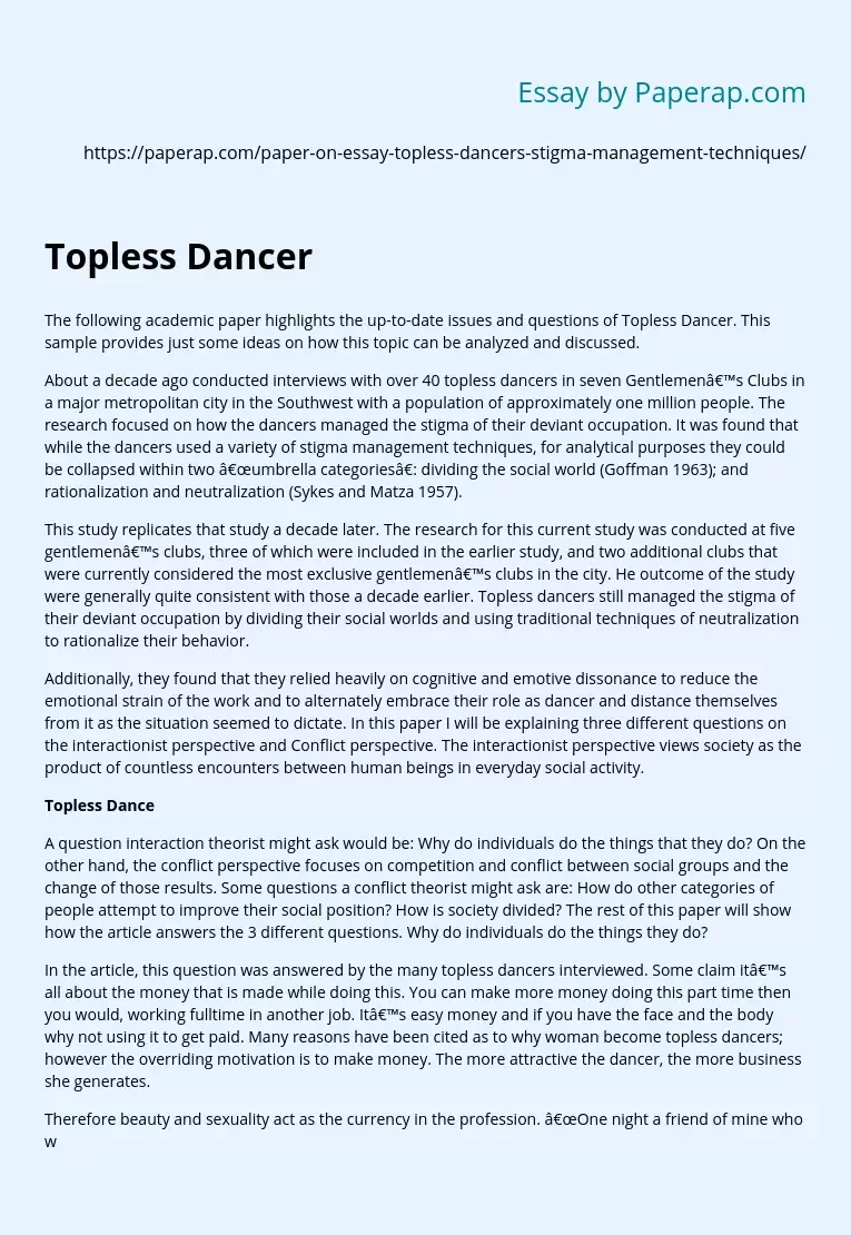 Topless Dancer Issues and Questions